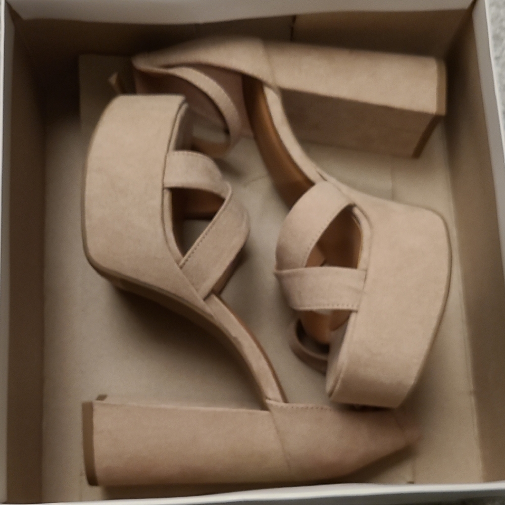 a new day Women's Beige Suede Platform Heels